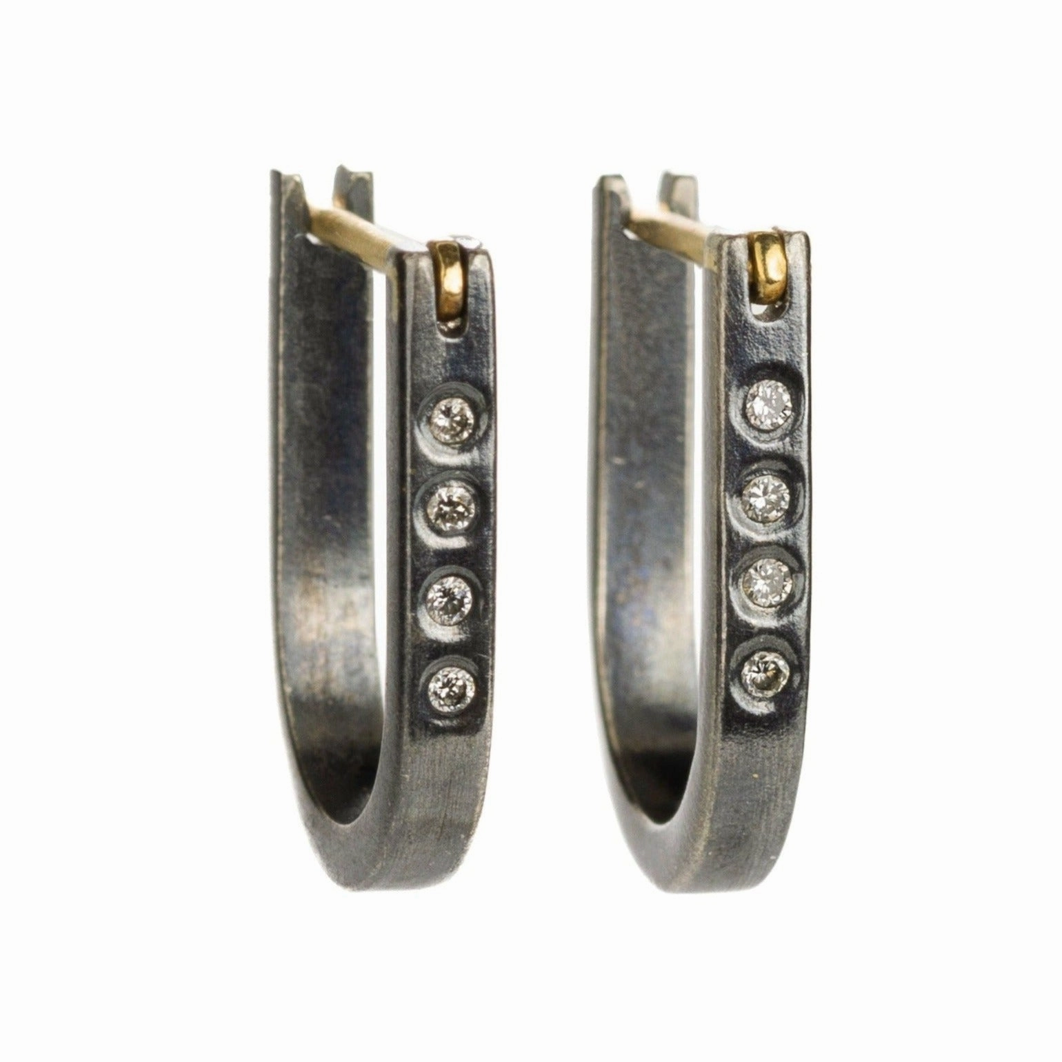 Lightweight Look Traveler Huggie Hoops - 18k Gold, Oxidized Silver   Reclaimed Diamonds