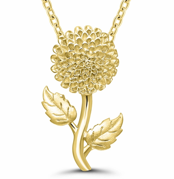 Bremer Jewelry 925 Yellow Sterling Silver/Gold Plated November Birth Flower "Chrysanthemum" Necklace trendy youth