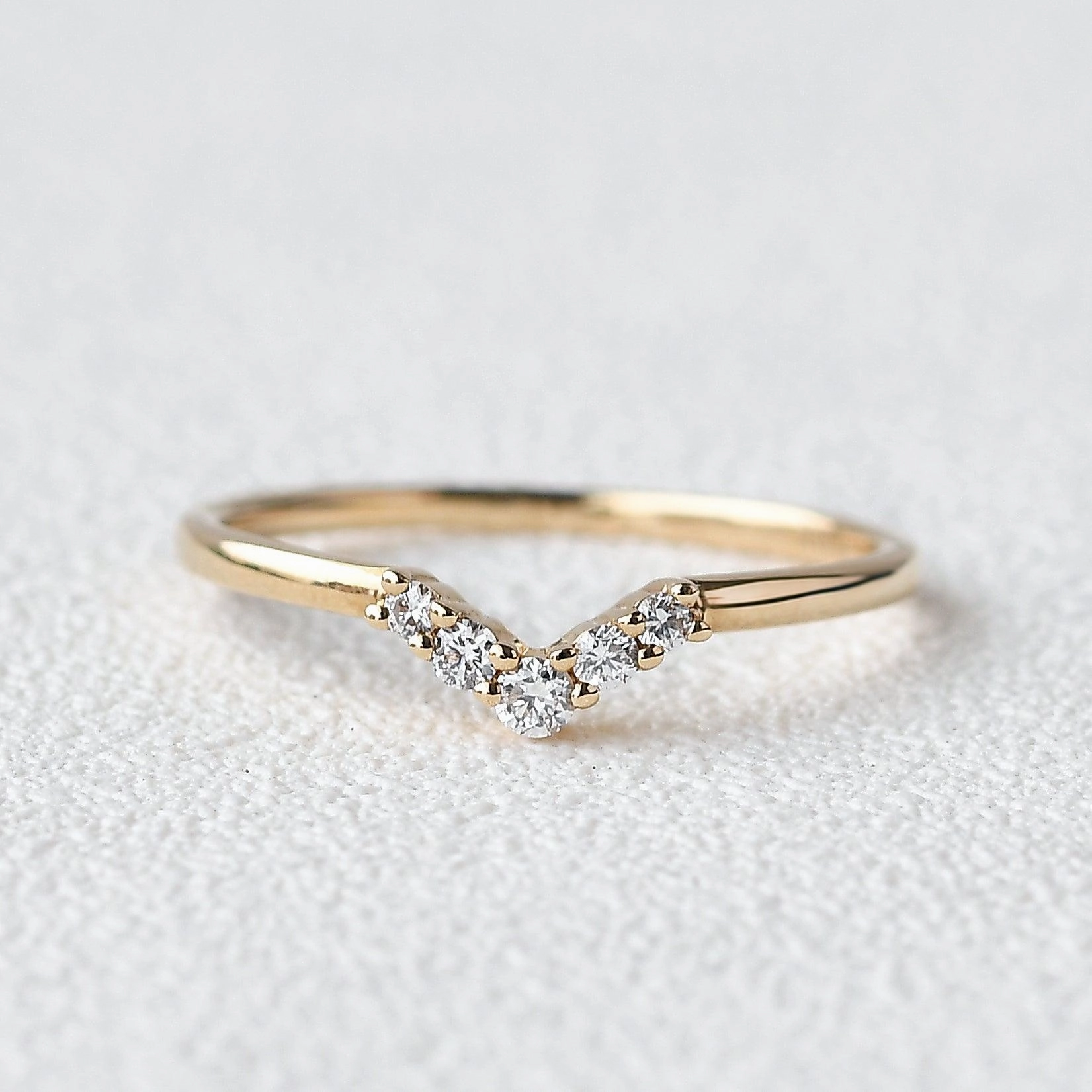 Chevron V Shaped Moissanite Yellow Gold Ring Lux Appeal Styled Finish