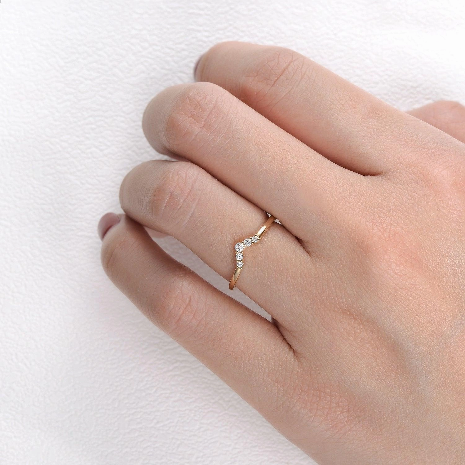 Chevron V Shaped Moissanite Yellow Gold Ring Sophisticated Shine Graceful Fashion