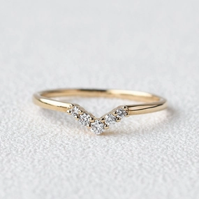 Chevron V Shaped Moissanite Yellow Gold Ring Lux Appeal Styled Finish