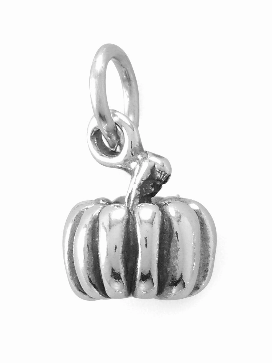 Highlight Edge Sparkle Finish Pumpkin Charm Sterling Silver