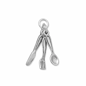 Classic Finish Spoon Knife and Fork Cutlery Silverware Charm Sterling Silver