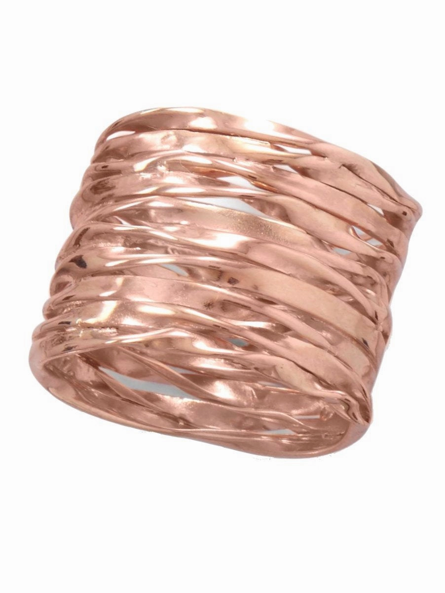 Quality Adornment Premium Choice Handmade Rose Gold-plated Sterling Silver Stacked Wire Wrap Band Ring