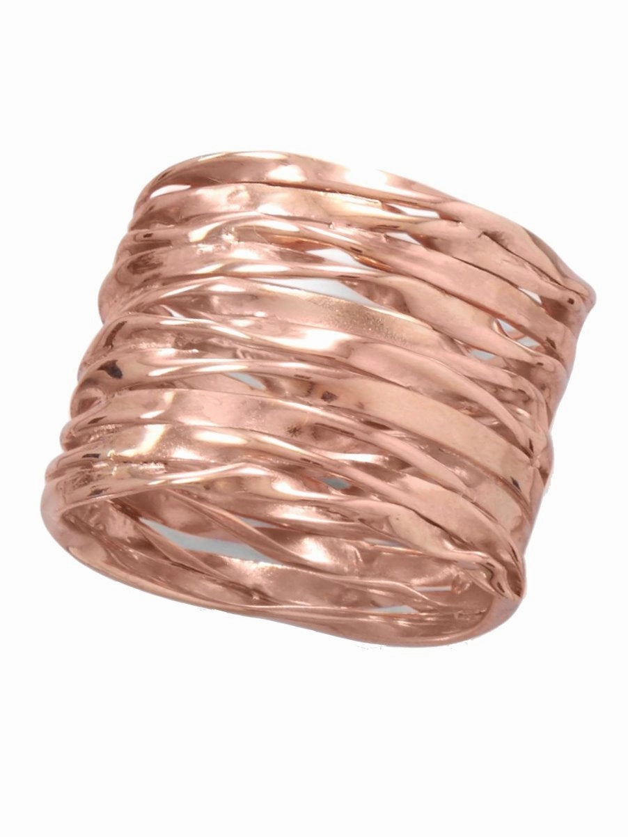 Sturdy Work Handmade Rose Gold-plated Sterling Silver Stacked Wire Wrap Band Ring