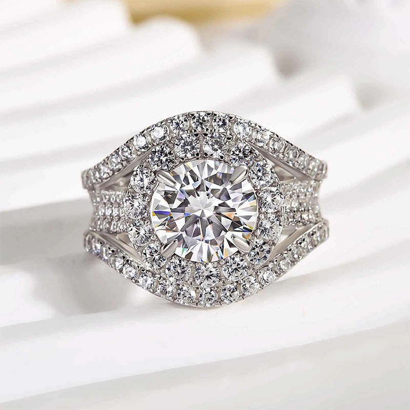 Louily Timeless Split Shank Halo Round Cut Engagement Ring Night Out Trendy Look