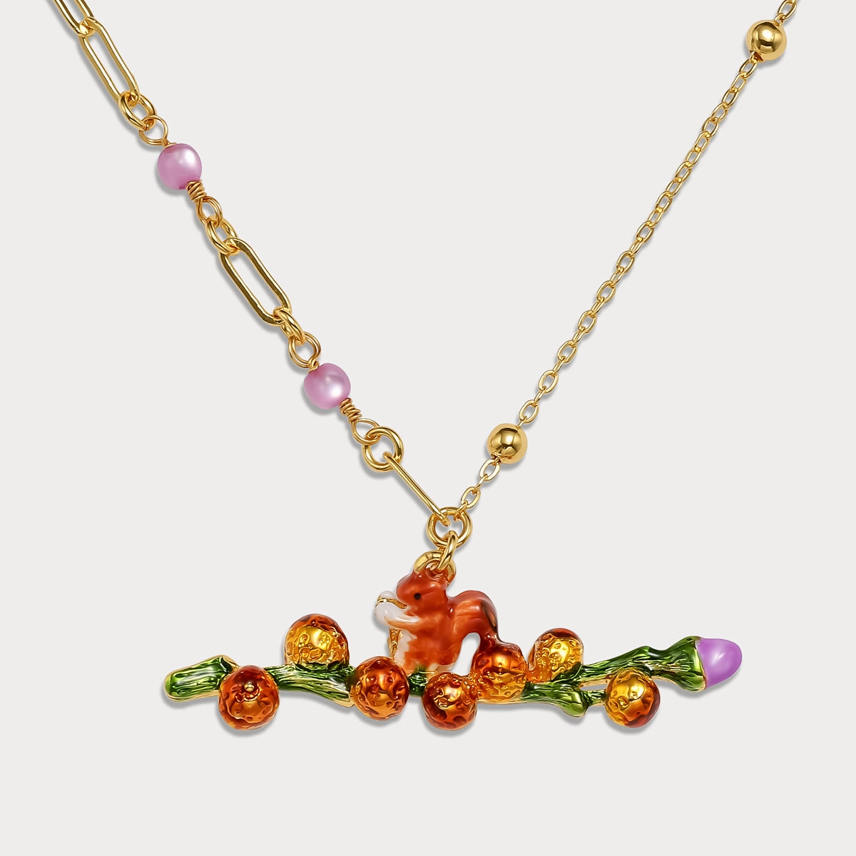 Squirrel Enamel Necklace Polished Accent Gender Neutral Jewelry