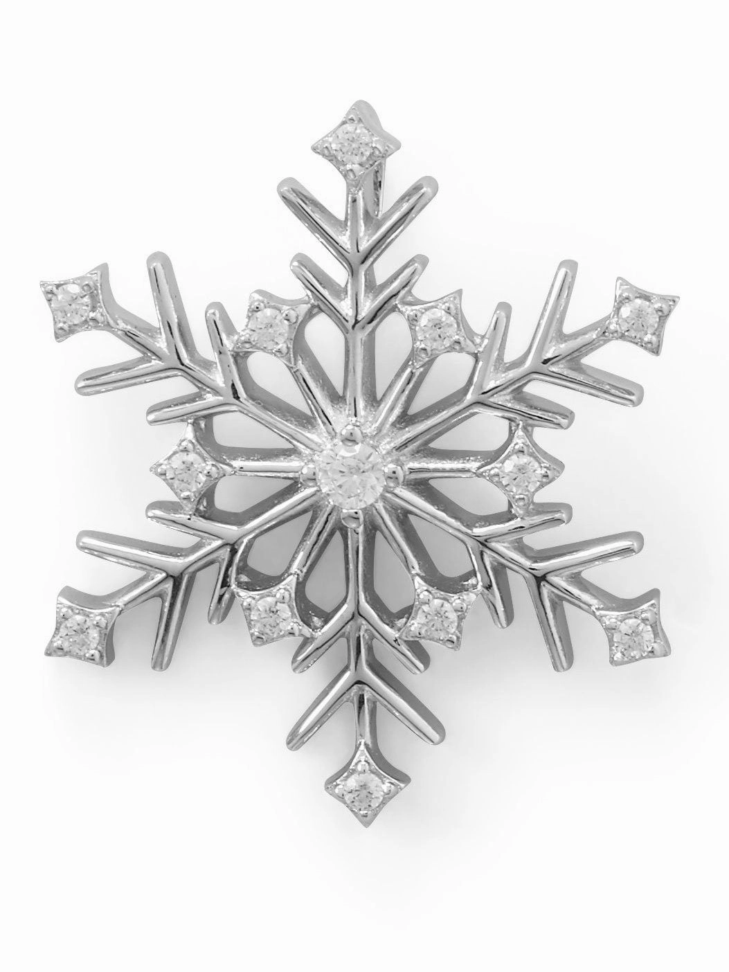 Iconic Feature refined design Snowflake Slide Cubic Zirconia Stones Rhodium on Sterling Silver, Pendant Only