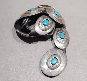 Minimal Edge Sterling Silver Turquoise  Concho Belt - Handmade Native American