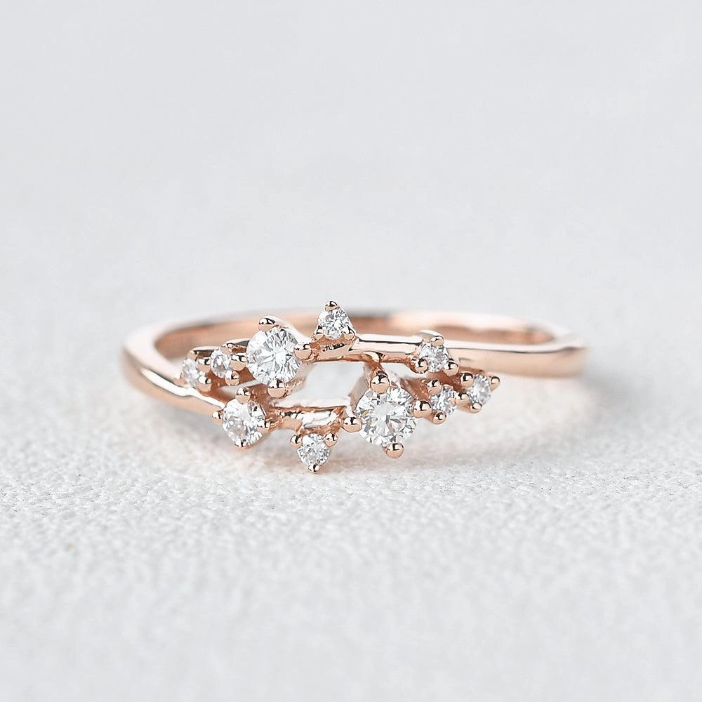 Refined Texture Moissanite Stacking Band Rose Gold Ring