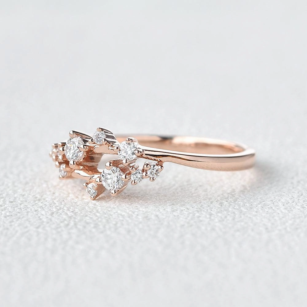 Simple Detail Unique Sparkle Moissanite Stacking Band Rose Gold Ring