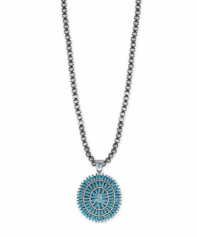 Bold Sunburst Stabilized Arizona Turquoise Necklace with Bead Chain Sterling Silver - Handmade in the USA Casual Glow