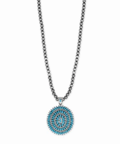 Bold Sunburst Stabilized Arizona Turquoise Necklace with Bead Chain Sterling Silver - Handmade in the USA Casual Glow