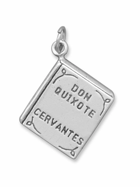 Balanced Detail Book Charm Antiqued Sterling Silver Don Quixote Cervantes