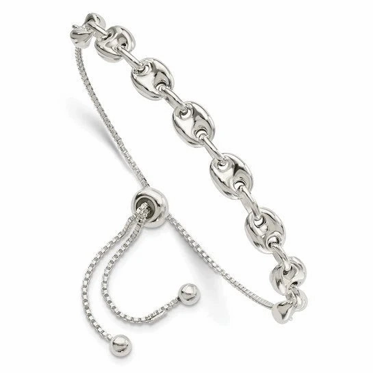 925 Sterling Silver Adjustable Anchor Mariner Chain Polished Dainty Bolo Bracelet Proven Sight