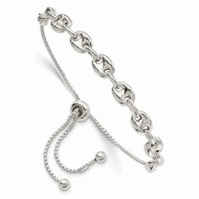 925 Sterling Silver Adjustable Anchor Mariner Chain Polished Dainty Bolo Bracelet Proven Sight