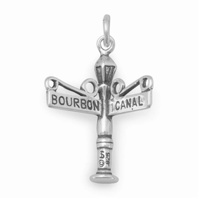 Vogue Feature Sleek Detailing Bourbon and Canal Street Sign Lamp Post Charm Sterling Silver