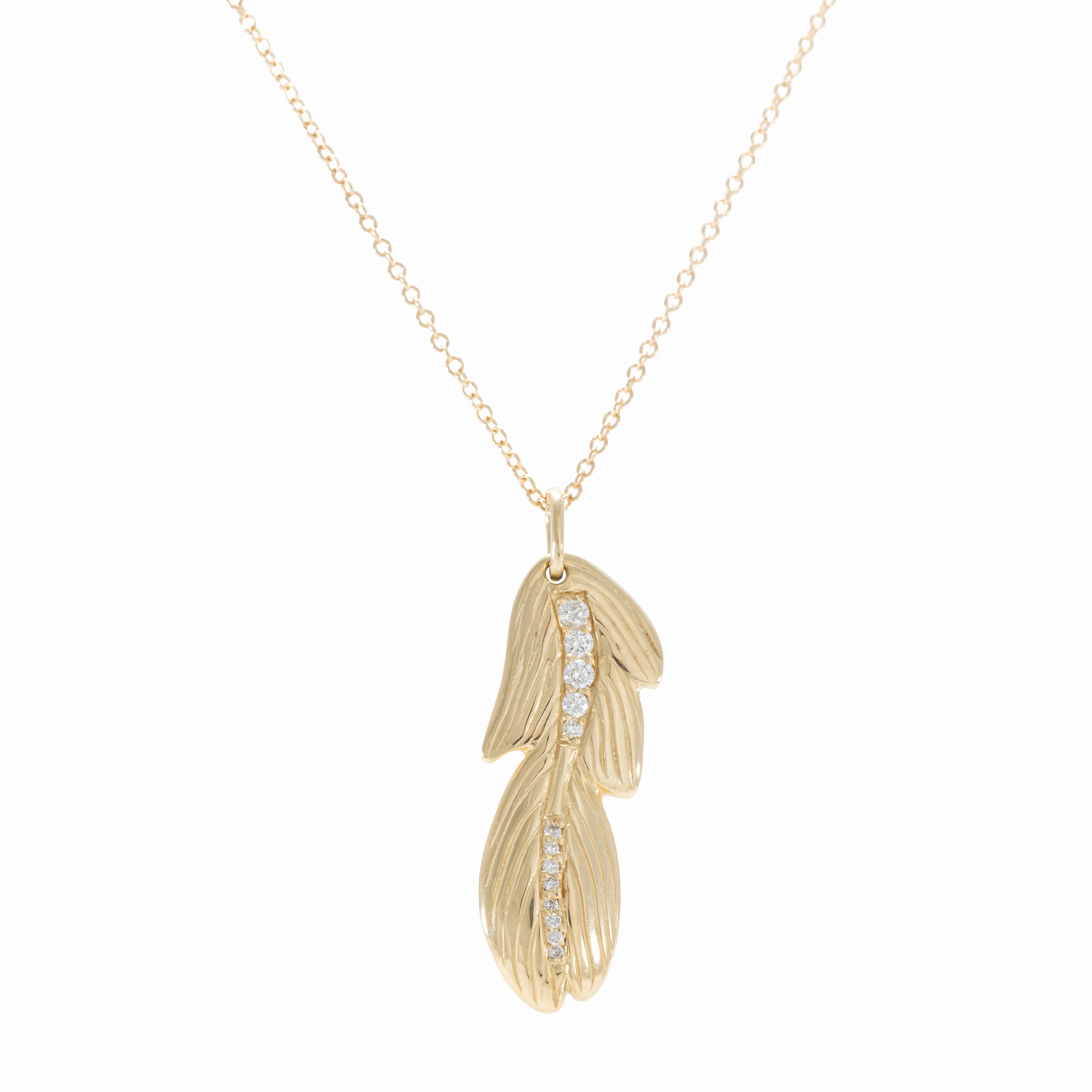 Feather Necklace - 14k Gold   Diamonds Timeless Style Minimal Touch