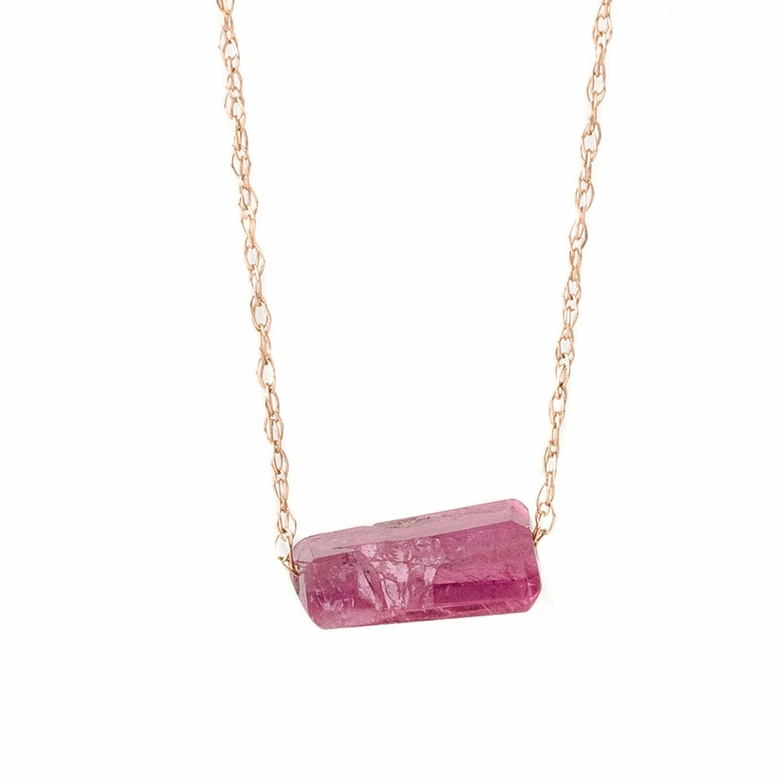 Brazilian Pink Tourmaline Necklace - 14k Gold Simple Ornament Handmade Jewelry