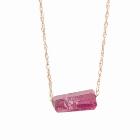 Brazilian Pink Tourmaline Necklace - 14k Gold Simple Ornament Handmade Jewelry