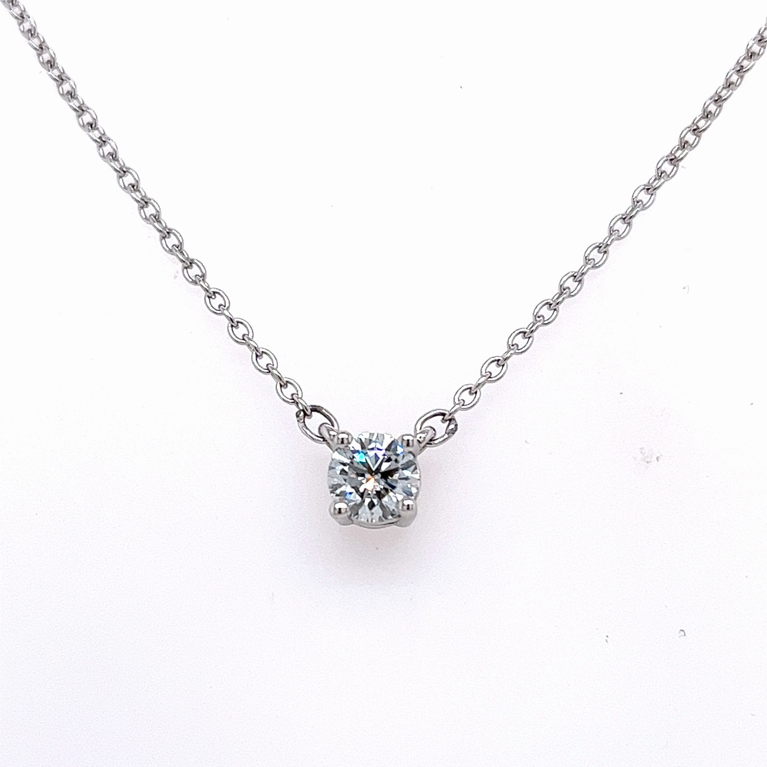 Bremer Jewelry 14K White Gold Round Shape Lab Grown Diamond Solitaire Pendant with a 14K White Gold Cable Link Necklace (.70ctw) Outdoor Style Refined Accent