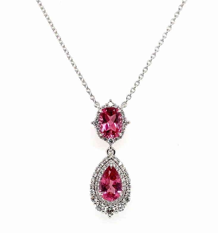 Pure Touch Bremer Jewelry 18K White Gold Pink Spinel and Diamond Drop Necklace (2.49ctw)