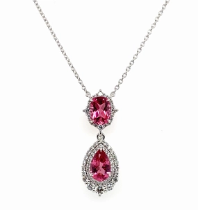 Pure Touch Bremer Jewelry 18K White Gold Pink Spinel and Diamond Drop Necklace (2.49ctw)