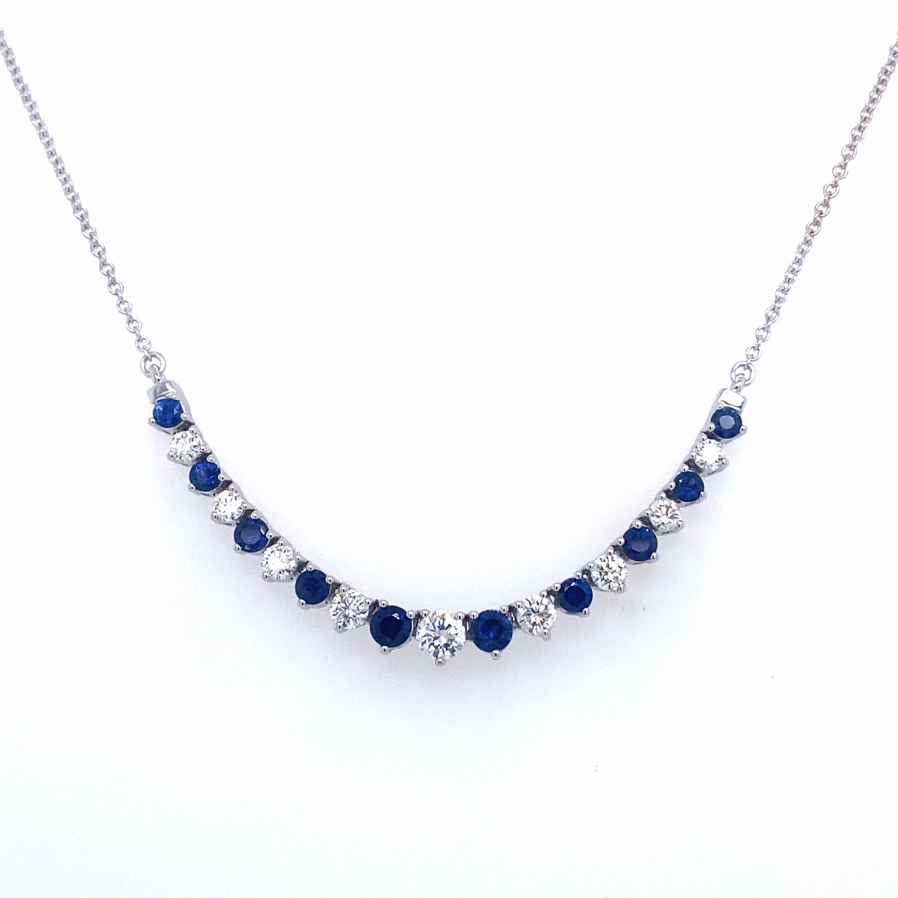 Bremer Jewelry 18K White Gold Round Shape Sapphires and Diamonds Smile Pendant  (1.85ctw) Sleek Detail