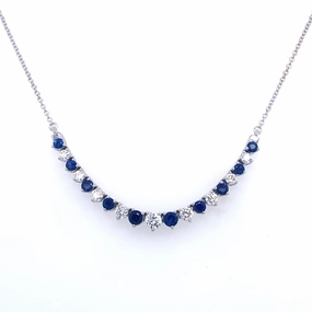 Bremer Jewelry 18K White Gold Round Shape Sapphires and Diamonds Smile Pendant  (1.85ctw) Sleek Detail