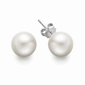 Lovely Accent Bremer Jewelry 8.0-8.5mm Akoya Cultured Pearl Stud Earrings in 14K White Gold