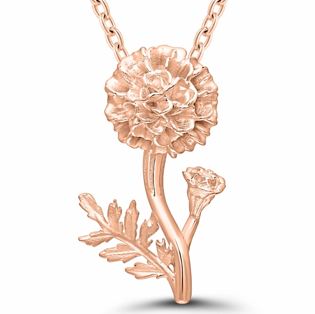 Bremer Jewelry 925 Rose Sterling Silver/Gold Plated January Birth Flower "Carnation" Necklace Artisan Item