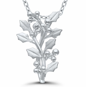Bremer Jewelry 925 White Sterling Silver December Birth Flower "Holly" Necklace Outdoor Present