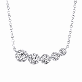 Bremer Jewelry Center of My World 14K White Gold Round Shape Diamond Multi Cluster Pendant with a 14K White Gold Cable Link Necklace (0.32ctw) Lightweight Piece Superior Style