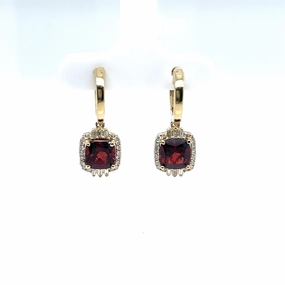 Dainty Piece Bremer Jewelry Cushion Shape Garnets and Diamond Dangle Earrings in 14K Yellow Gold (3.59ctw)