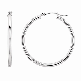 Graceful Essential Bremer Jewelry Large Hoop Earrings in 14K White Gold 25mm
