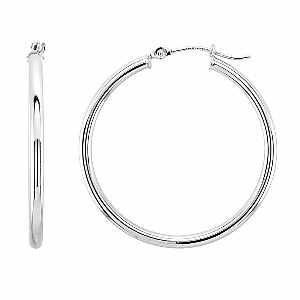 Graceful Essential Bremer Jewelry Large Hoop Earrings in 14K White Gold 25mm