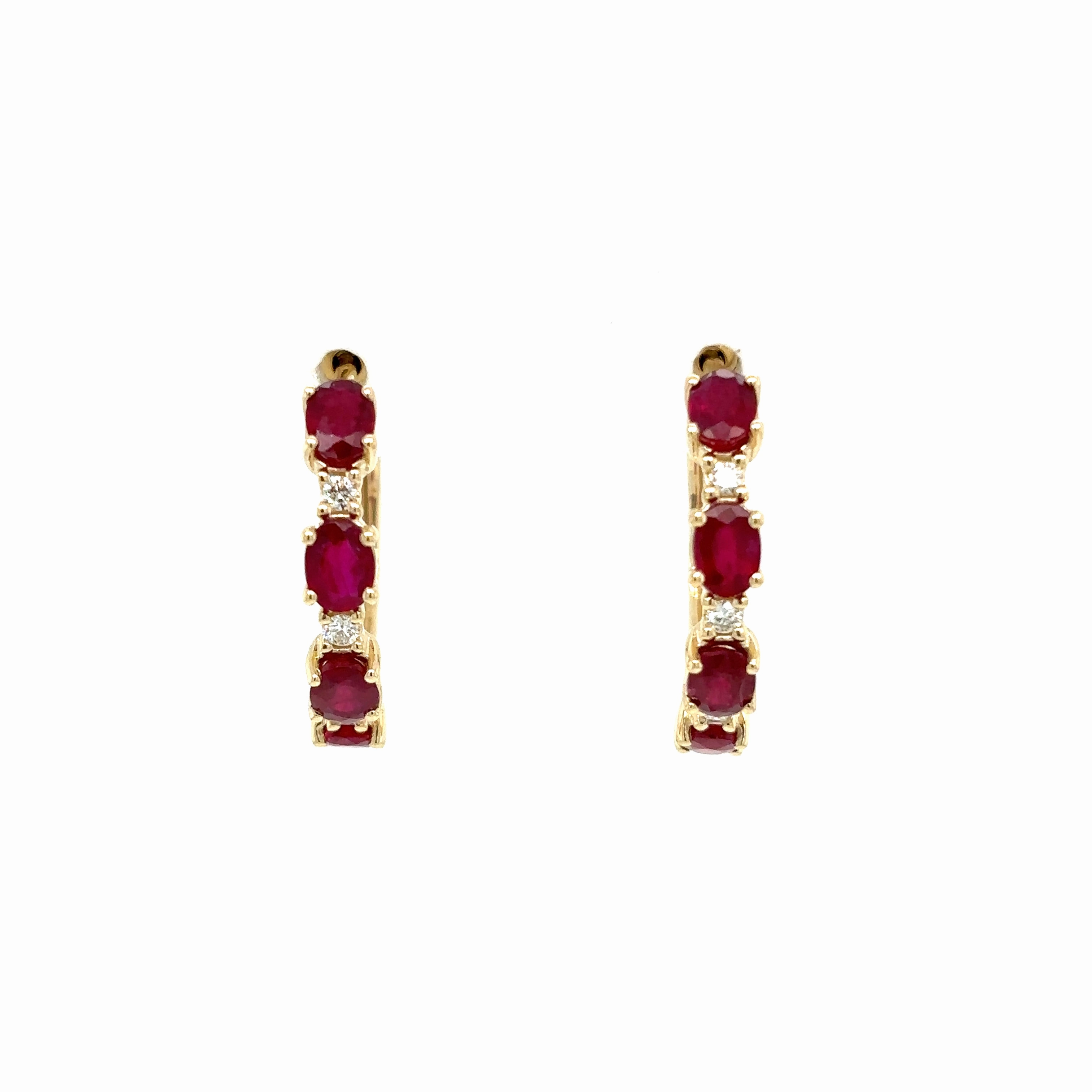 Social Item Bremer Jewelry Oval Shape Rubies and Diamonds Medium Hoop Earrings in 14K Yellow Gold (2.50ctw)