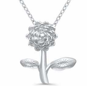 Bremer Jewelry Polished White Sterling Silver July Birth Flower "Water Lily" 18 inch Necklace Seasonal Adornment Cool Look