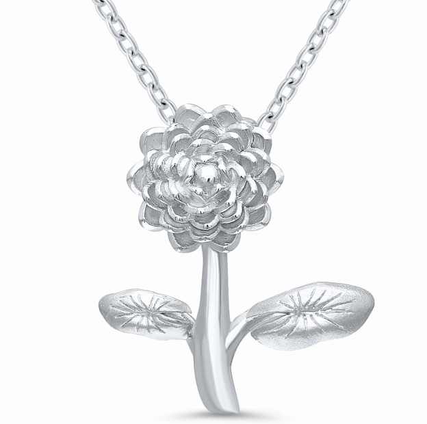 Bremer Jewelry Polished White Sterling Silver July Birth Flower "Water Lily" 18 inch Necklace Seasonal Adornment Cool Look