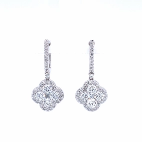 Bremer Jewelry Round Dangle Diamond Earrings in 18K White Gold (2.94ctw) Brilliant Finish
