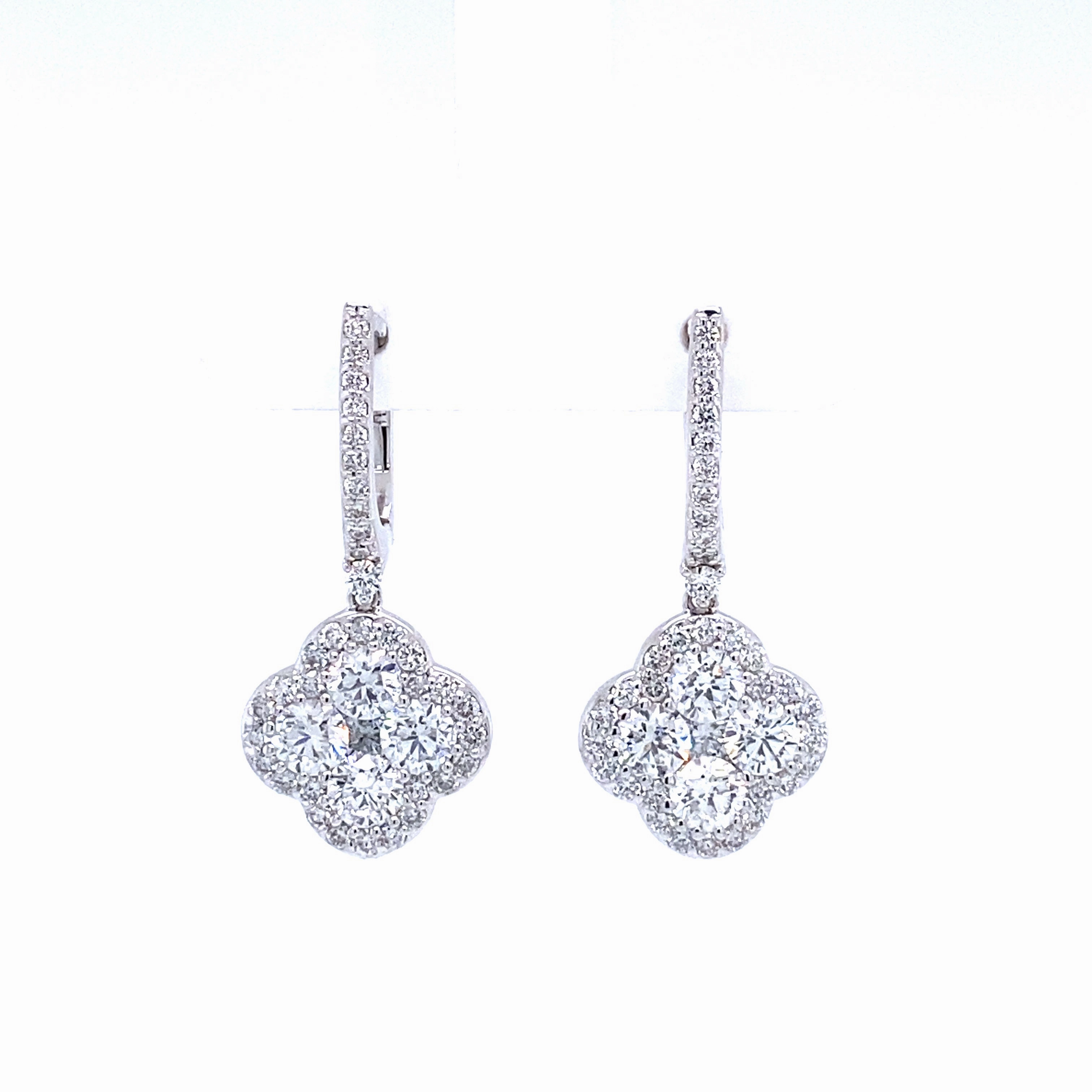 Bremer Jewelry Round Dangle Diamond Earrings in 18K White Gold (2.94ctw) Brilliant Finish