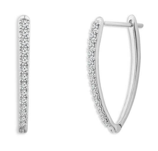 Round Accent Bremer Jewelry Round Medium Hoop Diamond Earrings in 10K White Gold (0.25ctw)