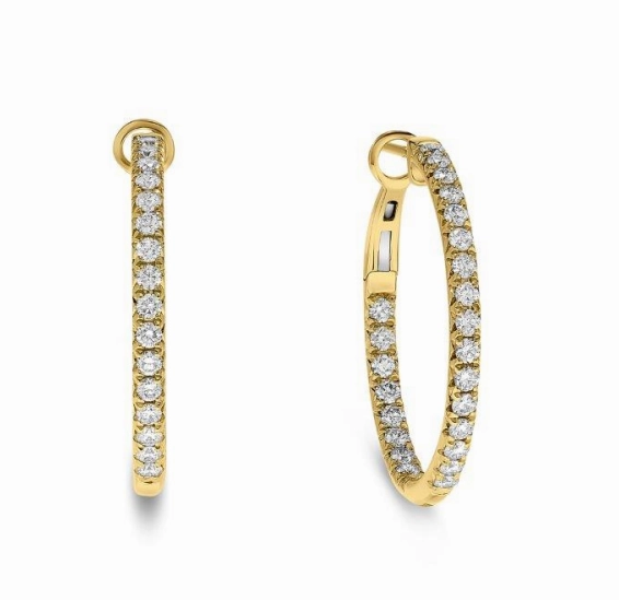 Bremer Jewelry Round Medium Hoop Diamond Earrings in 14K Yellow Gold (1.00ctw) Shiny Creation