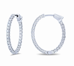 Bremer Jewelry Round Medium Hoop Diamond Earrings in 18K White Gold (3.99ctw) Graceful Decor