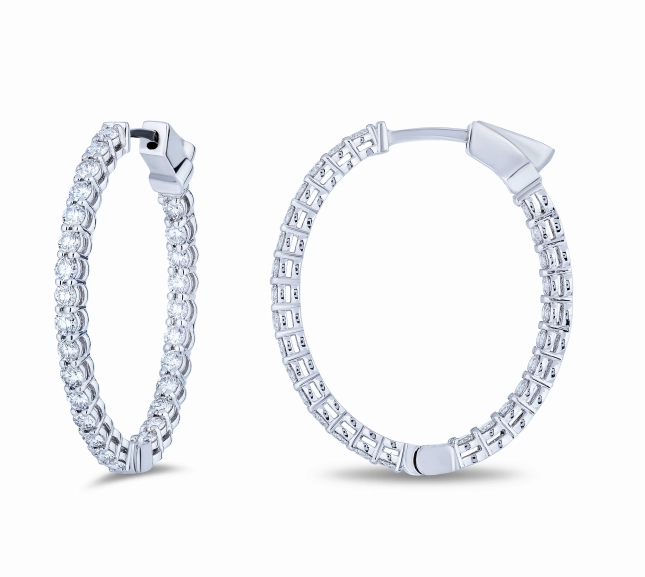 Bremer Jewelry Round Medium Hoop Diamond Earrings in 18K White Gold (3.99ctw) Graceful Decor