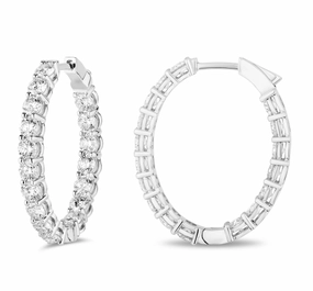Bremer Jewelry Round Medium Hoop Diamond Earrings in 18K White Gold (6.15ctw) Sophisticated Embellishment
