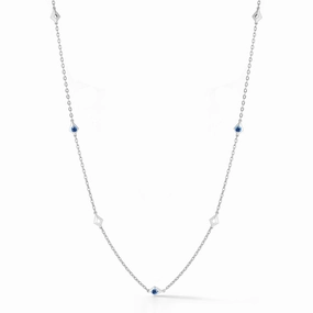 For Self Expression Bremer Jewelry Round Shape Sapphires 18K White Gold Station Necklace (0.45ctw)
