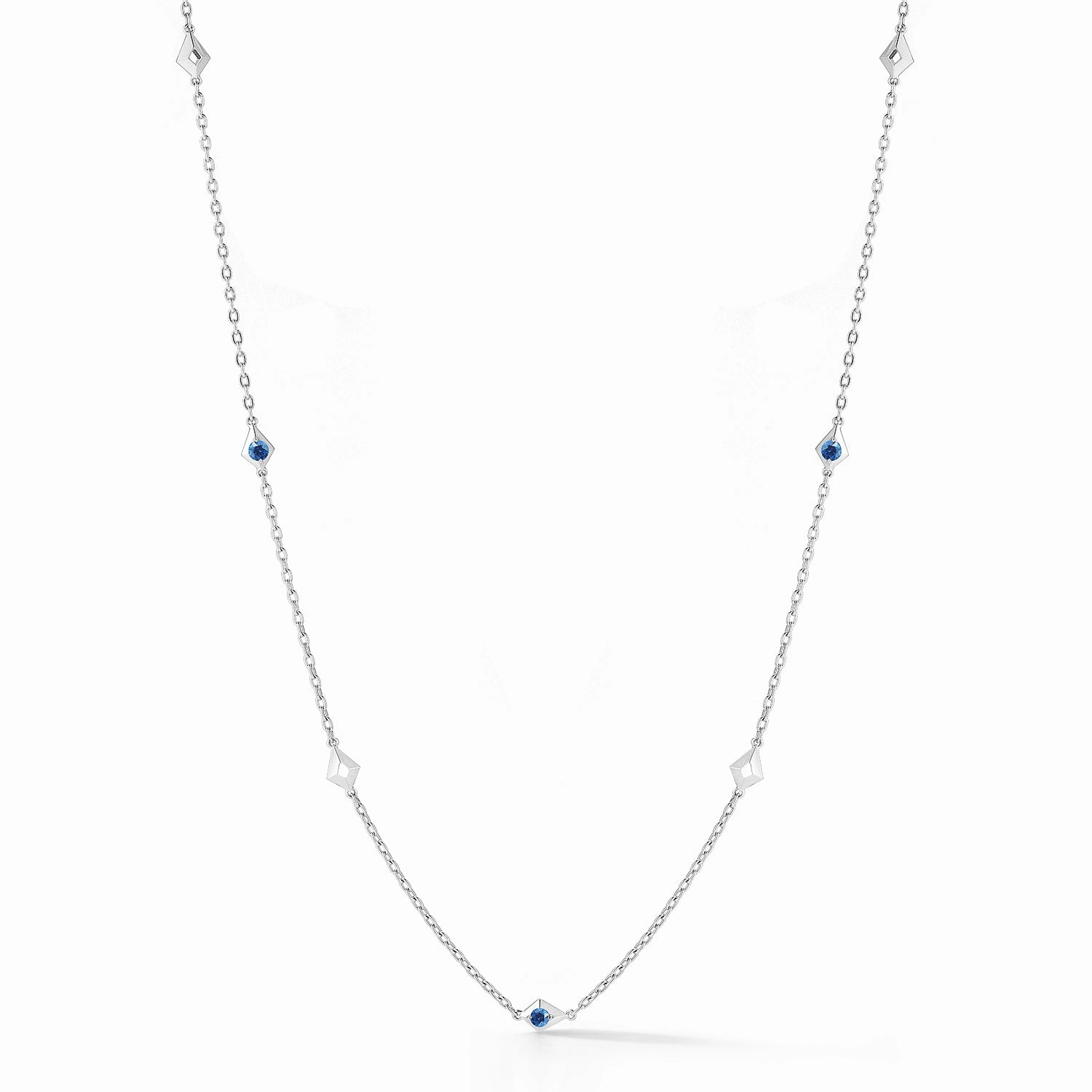 For Self Expression Bremer Jewelry Round Shape Sapphires 18K White Gold Station Necklace (0.45ctw)
