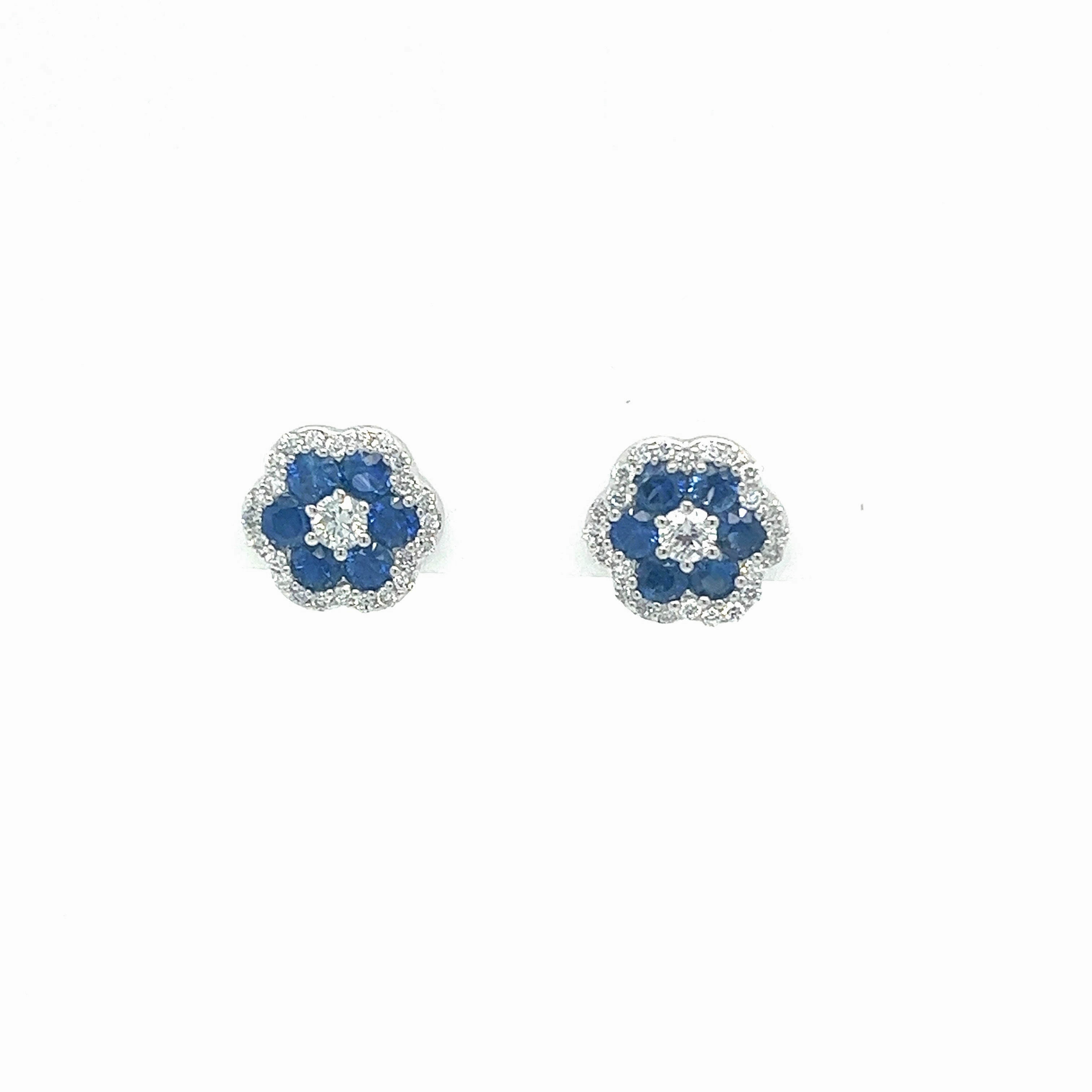 Bohemian Embellishment Bremer Jewelry Sapphire and Diamond Earrings in 18K White Gold (1.56ctw)
