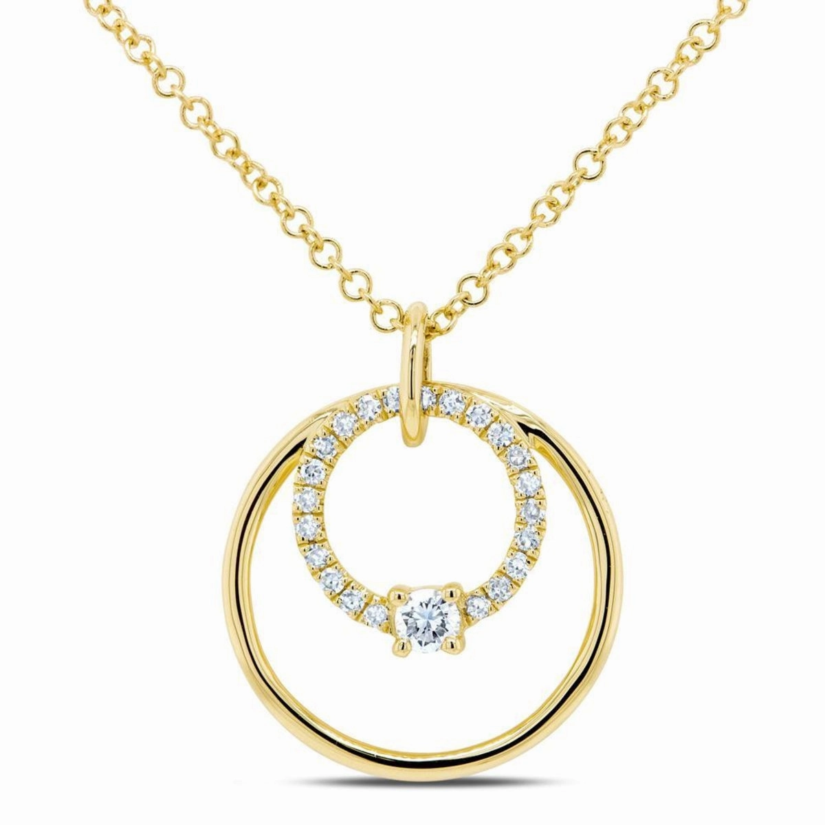 Handmade Ornament Bremer Jewelry You   Me 14K Yellow Gold Round Shape Diamond Circle Pendant with a 14K Yellow Gold Cable Link Necklace (0.11ctw)